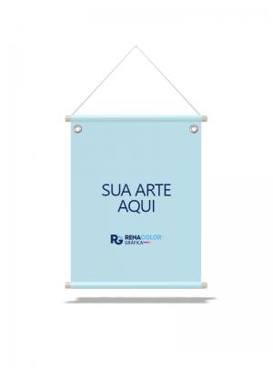 Banner com Madeira, corda e ilhós Lona     Imagem Ilustrativa